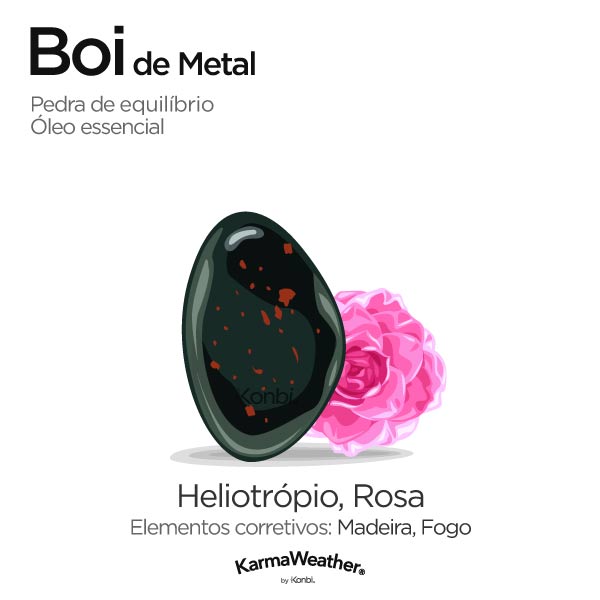 Boi de Metal: pedra de equilíbrio e óleo essencial