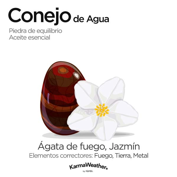 Conejo de Agua: piedra de equilibrio y aceite esencial