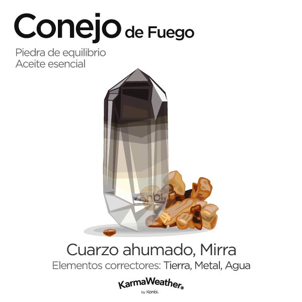 Conejo de Fuego: piedra de equilibrio y aceite esencial