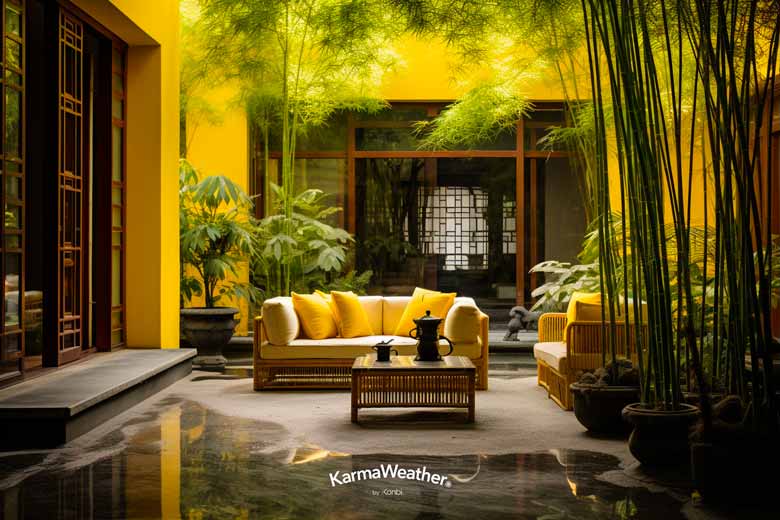 Decoración de un patio interior Feng Shui en amarillo