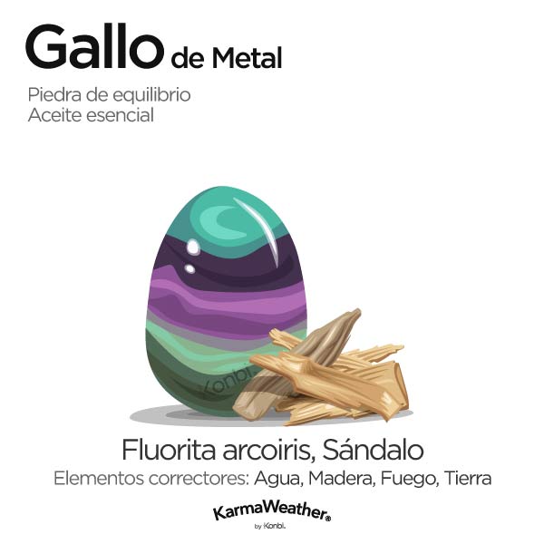 Gallo de Metal: piedra de equilibrio y aceite esencial