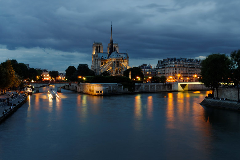 Notre-Dame Cathedral at dusk, Paris, France, by S. Faric