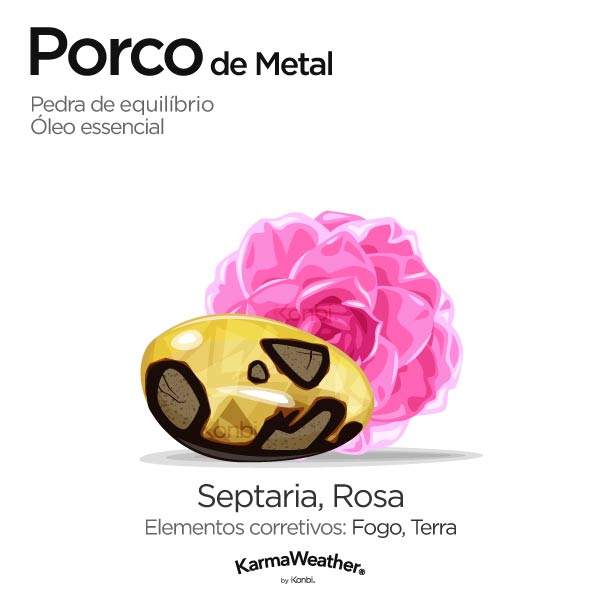 Porco de Metal: pedra de equilíbrio e óleo essencial