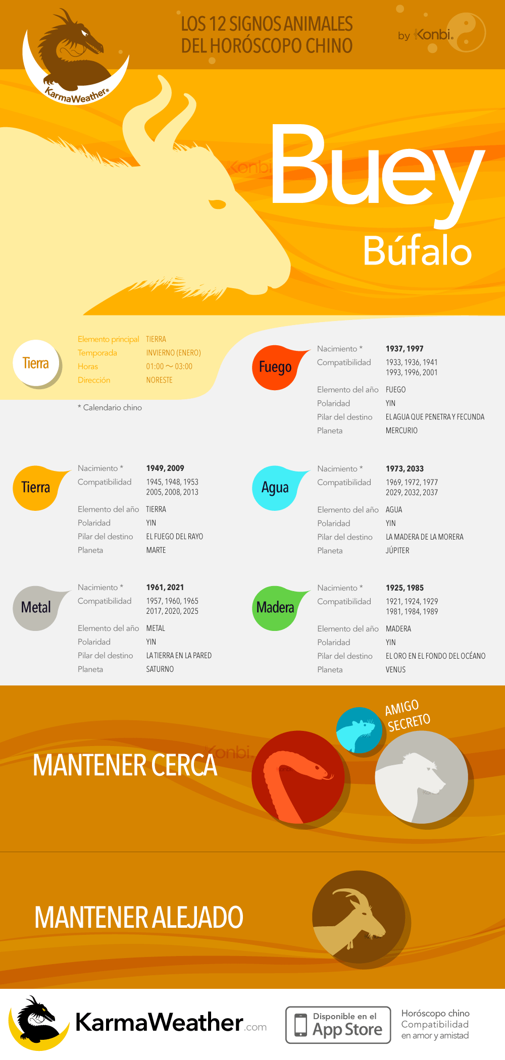 El Buey (Búfalo) de la astrología china: infografía completa