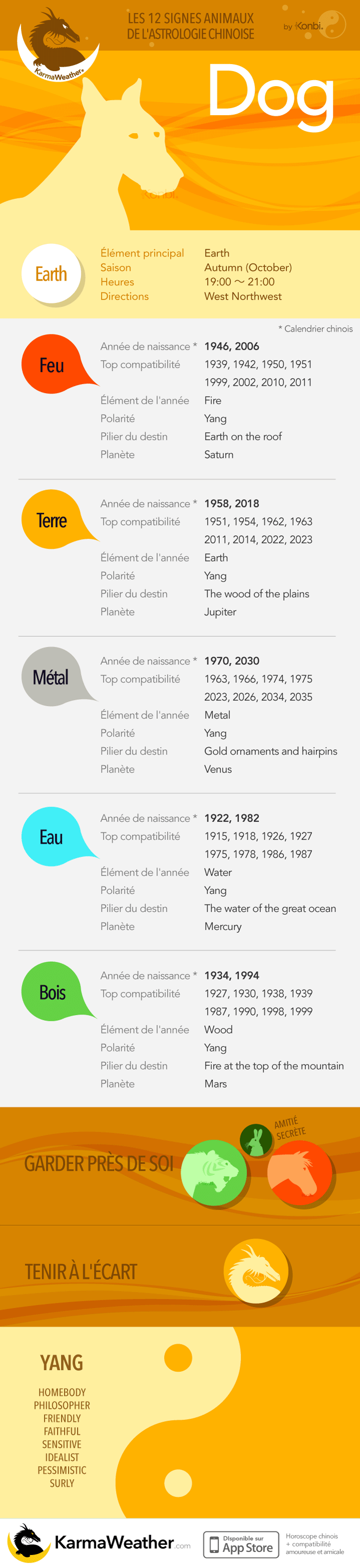 Le Chien de l'astrologie chinoise: infographie complète