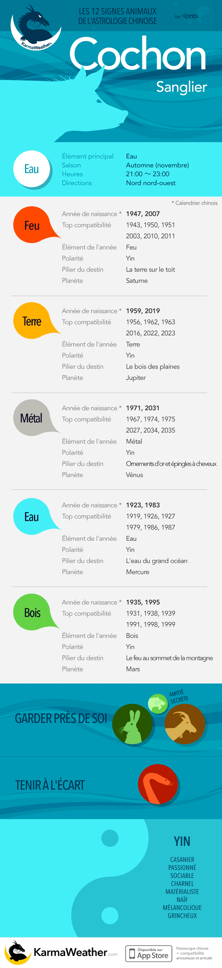 Le Cochon de l'astrologie chinoise: infographie complète