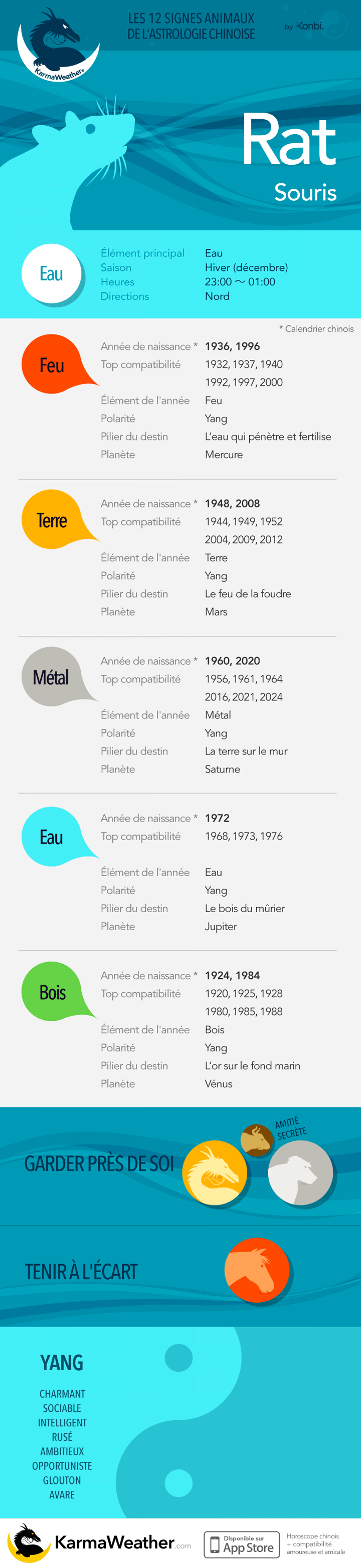 Le Rat de l'astrologie chinoise: infographie complète
